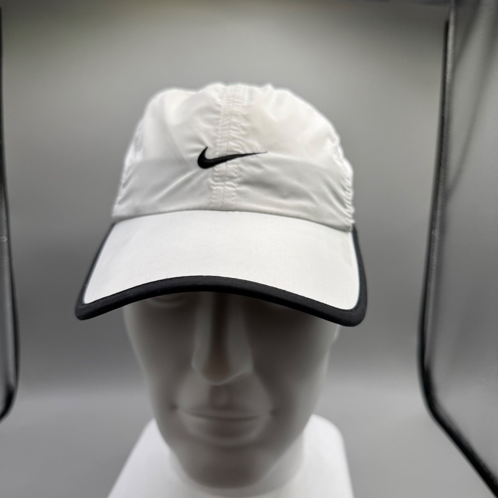 Nike Dri-FIT Featherlight Running Cap Mens OS White Black Lightweight Breathable